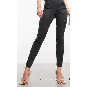 Spanx high waisted cargo pant in washed blac